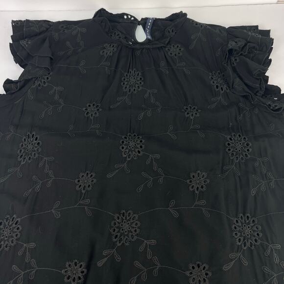 Luna Rae Black EMBROIDERED Floral FLUTTER SLEEVE Women's Blouse XL - Picture 3 of 11